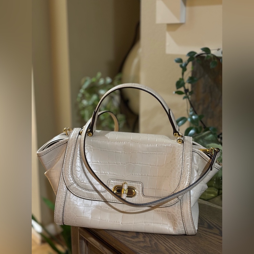 Ralph Lauren Cream Crocodile-leather Embossed Two way bag